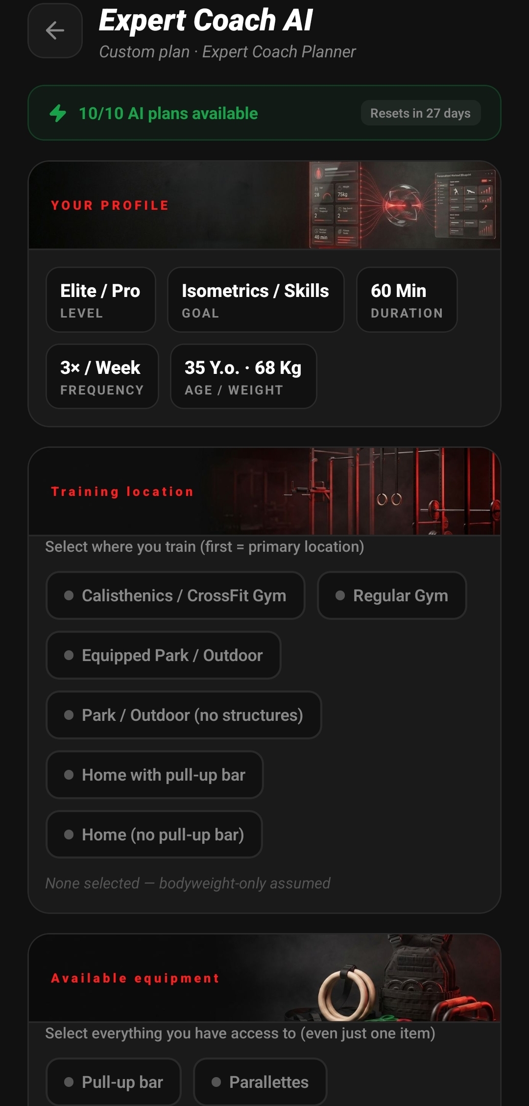 Calisthenics eXperience — AI plan generator with memory