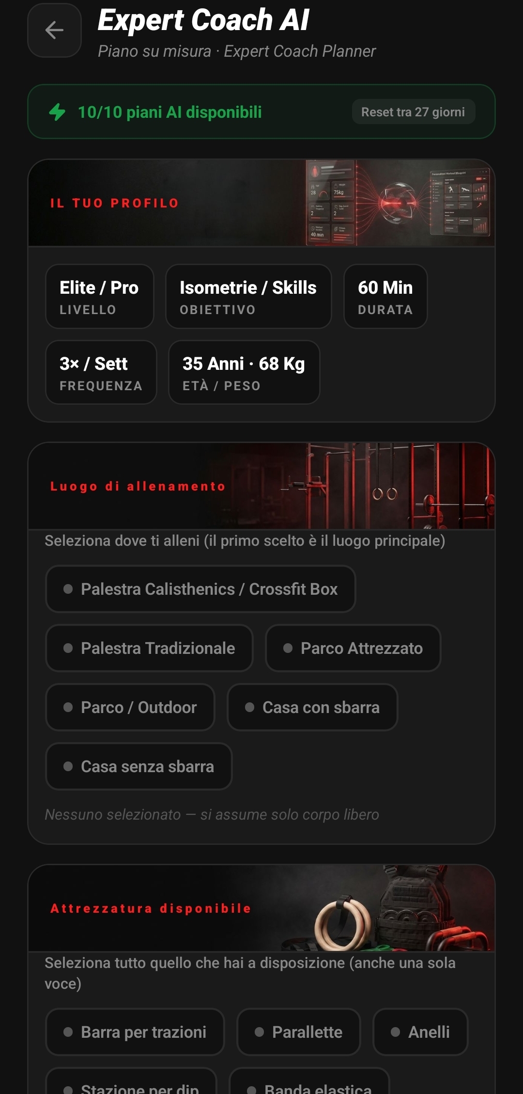 Calisthenics eXperience — Generatore piani AI con memoria